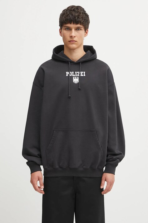 VETEMENTS bluza Polizei Oversized męska kolor czarny z kapturem z nadrukiem UH76HD300B