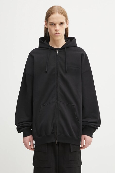 VETEMENTS bluza Logo Oversized Zip-Up męska kolor czarny z kapturem gładka UH76ZU100B