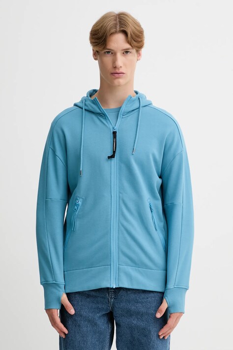 C.P. Company bluza bawełniana męska kolor niebieski z kapturem gładka 19CMSS715A005086W