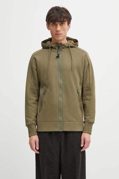 C.P. Company bluza bawełniana męska kolor zielony z kapturem gładka 19CMSS715A005086W