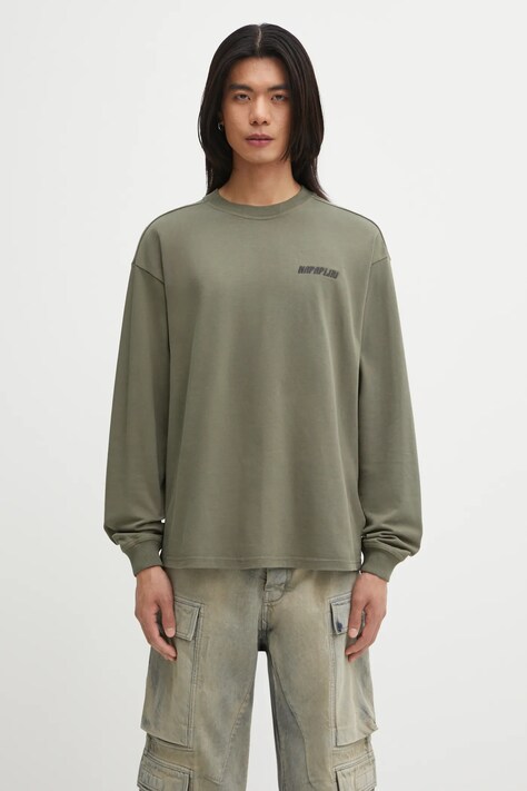 Napapijri pamut hosszúujjú S-Coldirai zöld, nyomott mintás, NP0A88YCG0A1