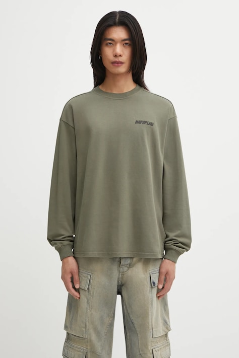 Napapijri pamut hosszúujjú S-Coldirai zöld, nyomott mintás, NP0A88YCG0A1