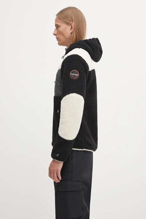 Fleecová mikina Napapijri Yupik pánská, černá barva, vzorovaná, NP0A4GNSMCB1