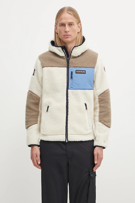 Napapijri felpa in pile Yupik uomo colore beige con cappuccio NP0A4GNSMQZ1
