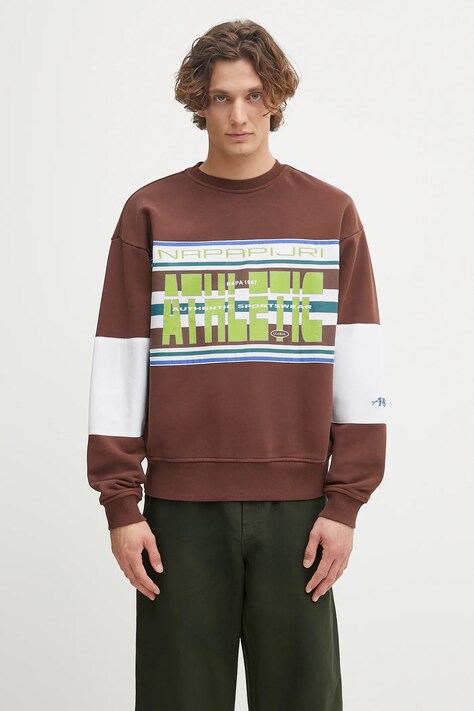 Pamučna dukserica Napapijri x Martine Rose boja: smeđa, s uzorkom, NP0A4I4ZWT11