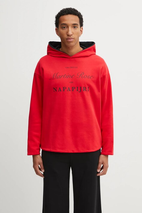 Хлопковая кофта Napapijri Napapijri x Martine Rose цвет красный с капюшоном с принтом NP0A4H8MRB11