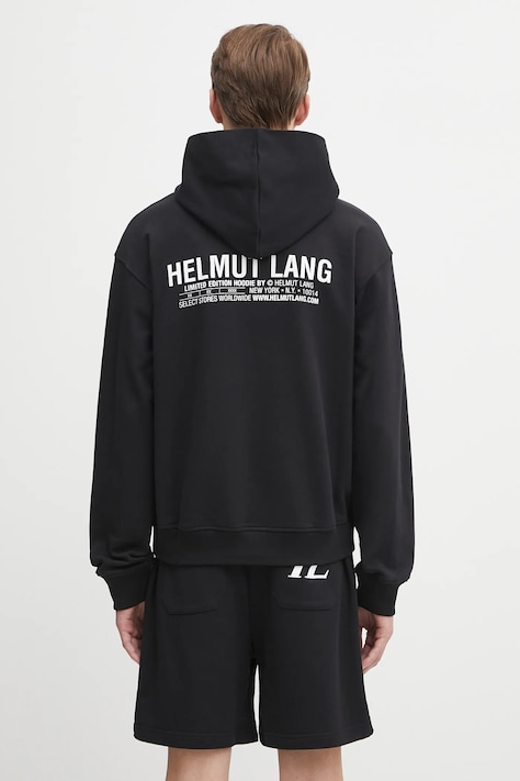 Helmut Lang bluza bawełniana męska kolor czarny z kapturem z nadrukiem P04HM508
