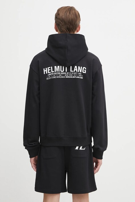Helmut Lang bluza bawełniana męska kolor czarny z kapturem z nadrukiem P04HM508