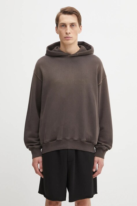Helmut Lang bluza bawełniana męska kolor brązowy z kapturem gładka P05HM502