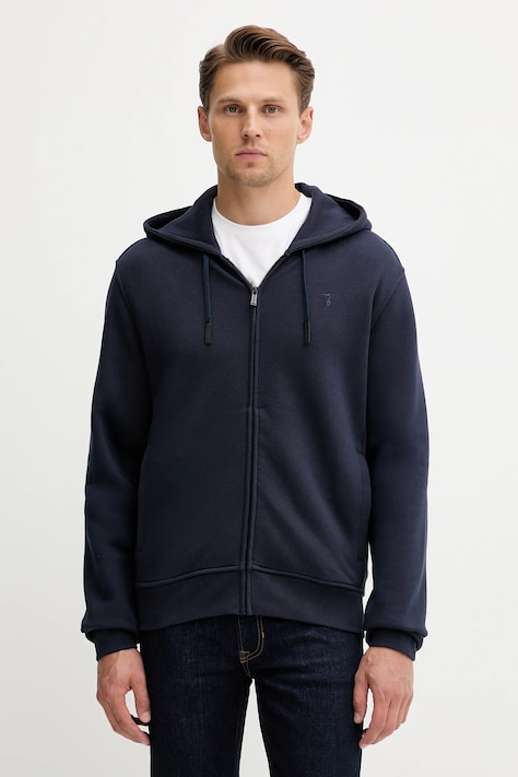 Хлопковая кофта Trussardi цвет синий с капюшоном однотонная G8068000028N