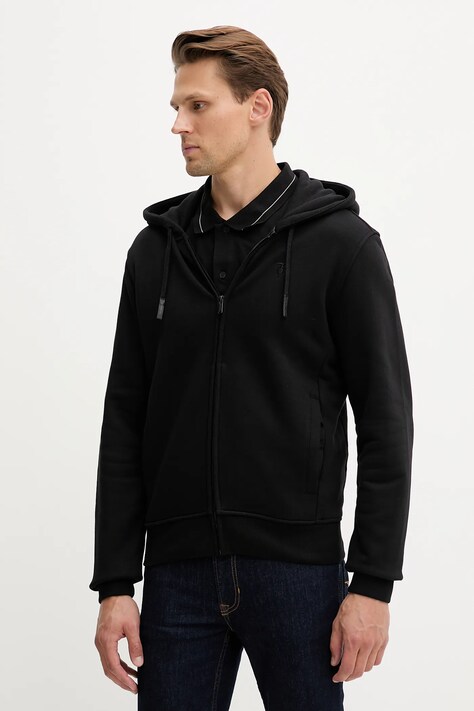 Trussardi bluza bawełniana męska kolor czarny z kapturem gładka G8068000028N