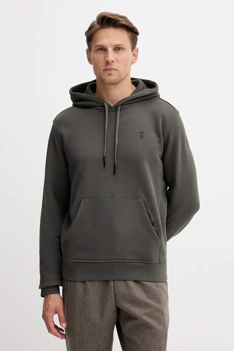 Trussardi bluza bawełniana męska kolor zielony z kapturem gładka G8078000031N