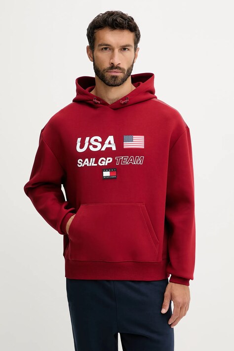Кофта Tommy Hilfiger x SAIL GP цвет красный с капюшоном с принтом MW0MW41416