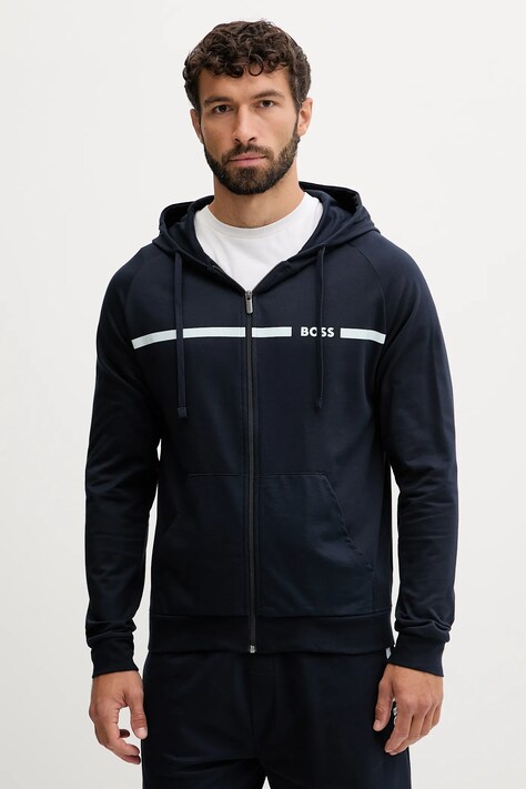 BOSS felpa in cotone uomo colore blu navy con cappuccio 50550571