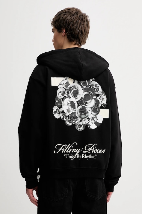 Filling Pieces pamut melegítőfelső Zip Hoodie Bouquet fekete, nyomott mintás, kapucnis, 422533501122