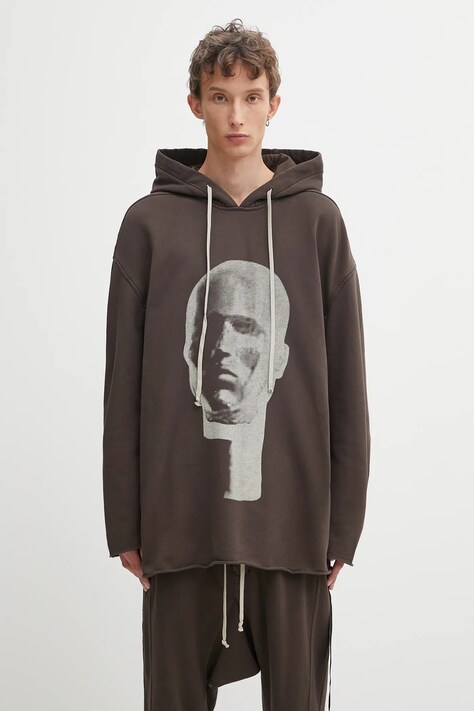 Rick Owens DRKSHDW bluza bawełniana Peter męska kolor brązowy z kapturem z nadrukiem DU02E7280.FEP1P