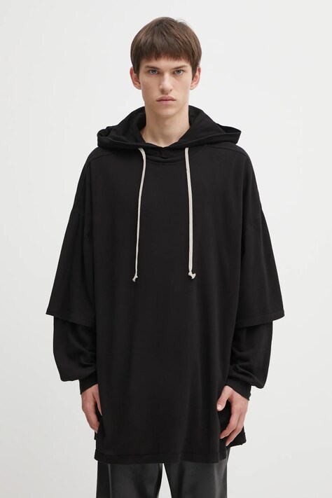 Rick Owens DRKSHDW bluza bawełniana Tommy Hustler męska kolor czarny z kapturem gładka DU02E7271.JDB