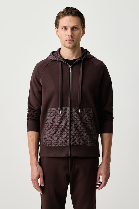 Michael Kors Bluza rozpinana z kapturem męska z bawełną brązowa CF552Q55MF