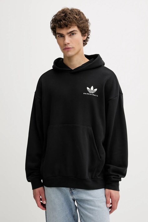 adidas Originals bluza bawełniana Intercon męska kolor czarny z kapturem z nadrukiem JW8615