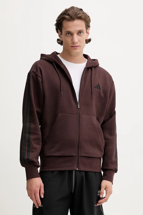 adidas bluza 3S męska kolor brązowy z kapturem gładka JX0697
