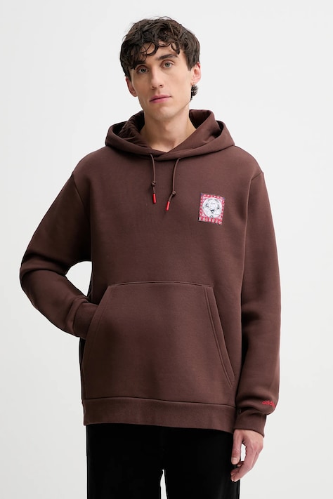 adidas Originals bluză Graphic culoarea maro, cu glugă, cu imprimeu, JX3095