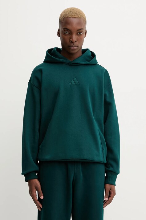 adidas bluza All Szn męska kolor zielony z kapturem gładka KB8527