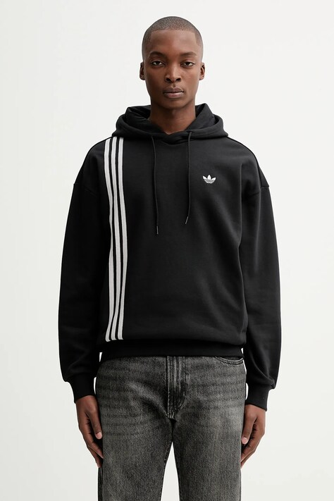 adidas Originals bluza Front ST męska kolor czarny z kapturem z aplikacją JV9879
