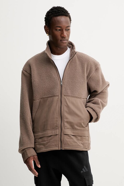 adidas Originals bluza polarowa Premium Essentials męska kolor brązowy gładka JW3510