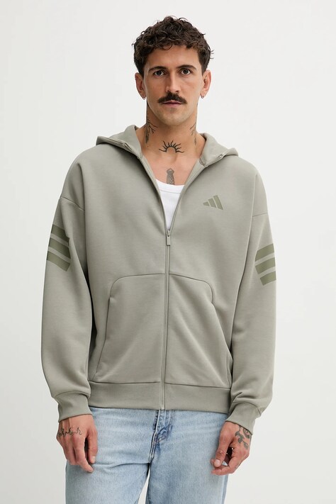 adidas bluza Fi 3S męska kolor zielony z kapturem z nadrukiem JW7112