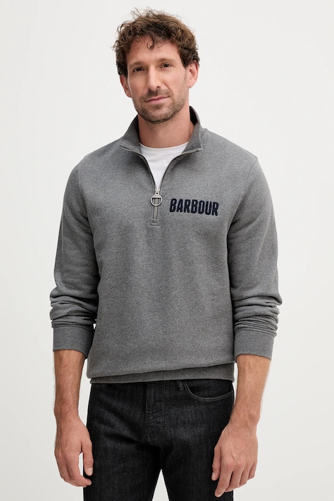 Bavlněná mikina Barbour pánská, šedá barva, s aplikací, MOL0640