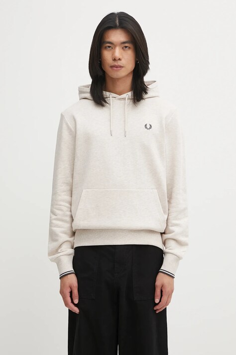 Fred Perry bluza bawełniana męska kolor beżowy z kapturem melanżowa M2643