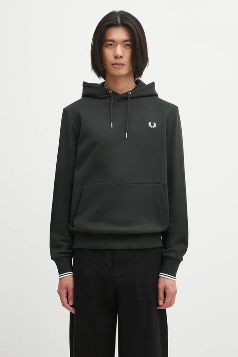 Fred Perry bluza bawełniana męska kolor zielony z kapturem melanżowa M2643