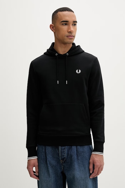 Fred Perry bluza bawełniana męska kolor czarny z kapturem melanżowa M2643