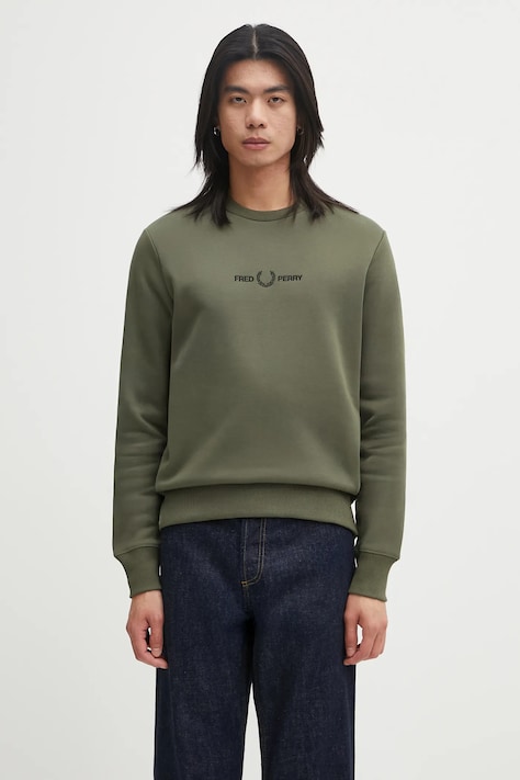 Fred Perry bluza męska kolor zielony z aplikacją M4727