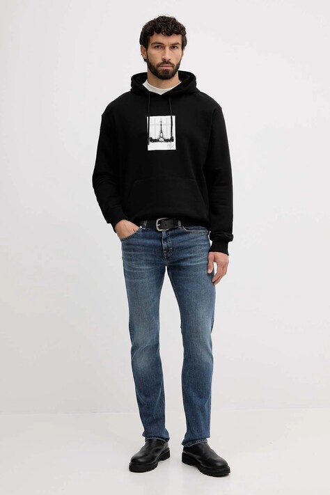 Karl Lagerfeld bluza bawełniana Karl Lagerfeld x Paris Hilton męska kolor czarny z kapturem z nadrukiem 554917.705420