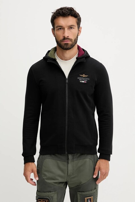 Aeronautica Militare bluza męska kolor czarny z kapturem gładka FE2078UF00662