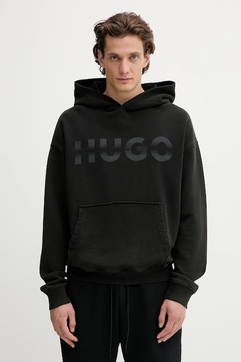 Hugo Blue bluză culoarea negru, cu imprimeu, 50546532