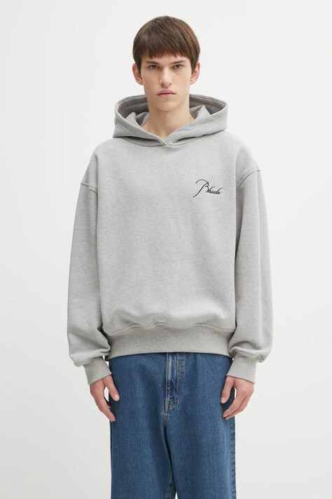 RHUDE bluza Classique side zip męska kolor szary z kapturem gładka RHFW25HO03829