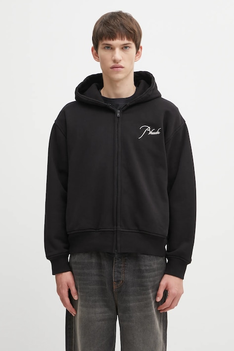 RHUDE felpa in cotone Classique zip up uomo colore nero con cappuccio con applicazione RHFW25HO05012