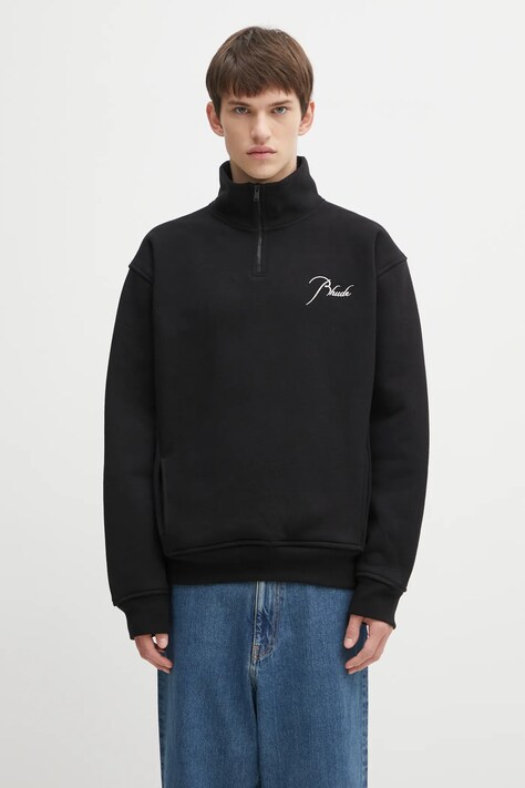 RHUDE bluza bawełniana Classique quarter zip męska kolor czarny z aplikacją RHFW25ST01012