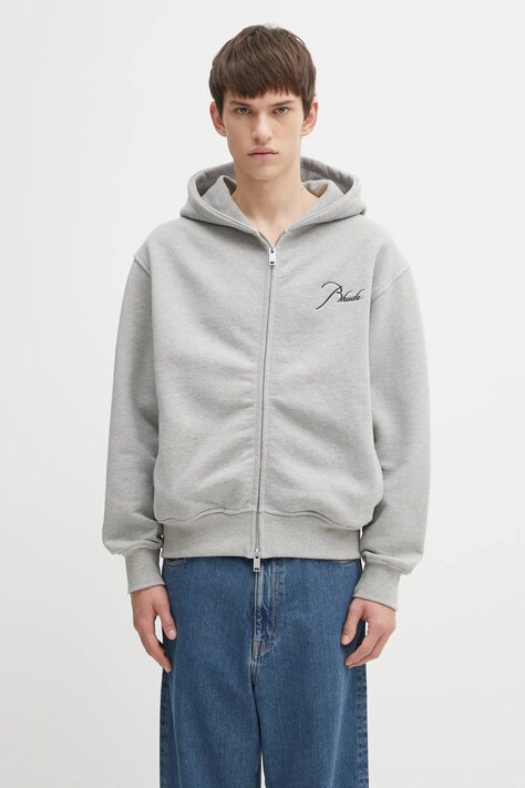 RHUDE bluza Classique side zip męska kolor szary z kapturem gładka RHFW25ST04829