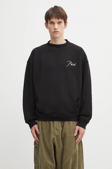RHUDE bluza bawełniana Classique męska kolor czarny z aplikacją RHFW25ST06012