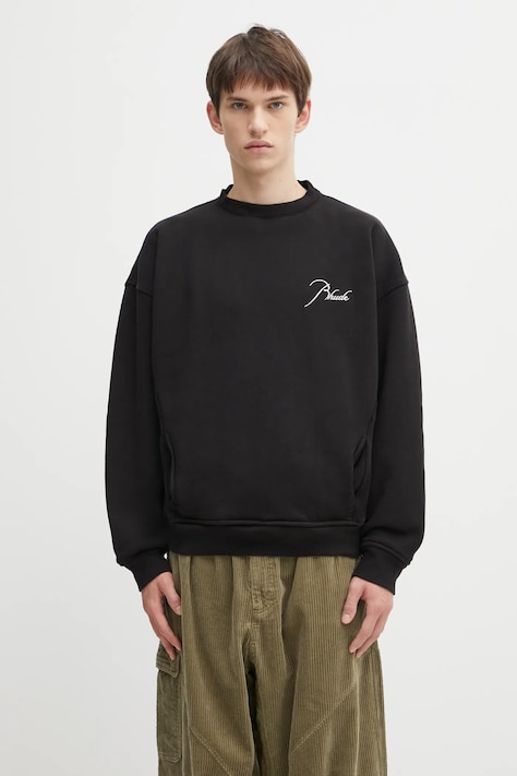 RHUDE felpa in cotone Classique uomo colore nero con applicazione RHFW25ST06012