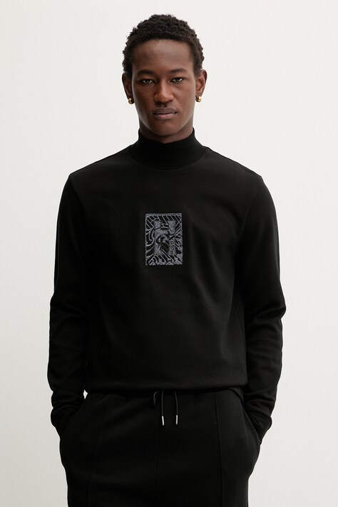 HUGO felpa uomo colore nero con applicazione 50546811