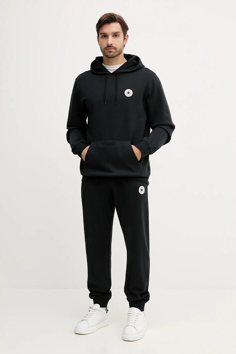 Converse bluza męska kolor czarny z kapturem z aplikacją CVM5K981