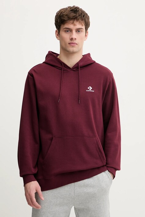 Converse felpa uomo colore rosso con cappuccio con applicazione CVM5K874