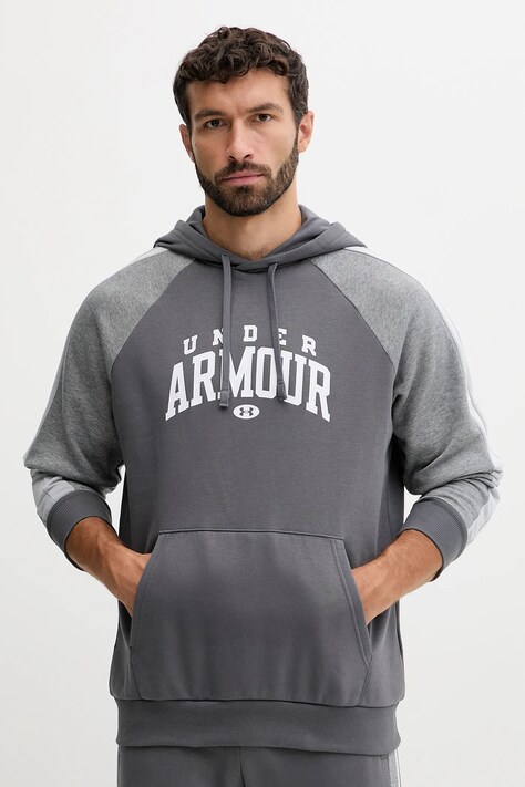 Under Armour bluza Rival męska kolor szary z kapturem z nadrukiem 6003958