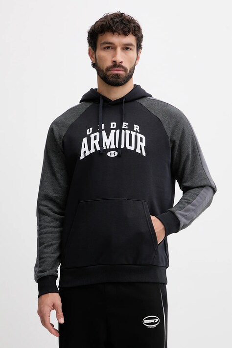 Under Armour bluză Rival culoarea negru, cu glugă, cu imprimeu, 6003958