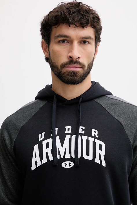 Under Armour bluza Rival męska kolor czarny z kapturem z nadrukiem 6003958