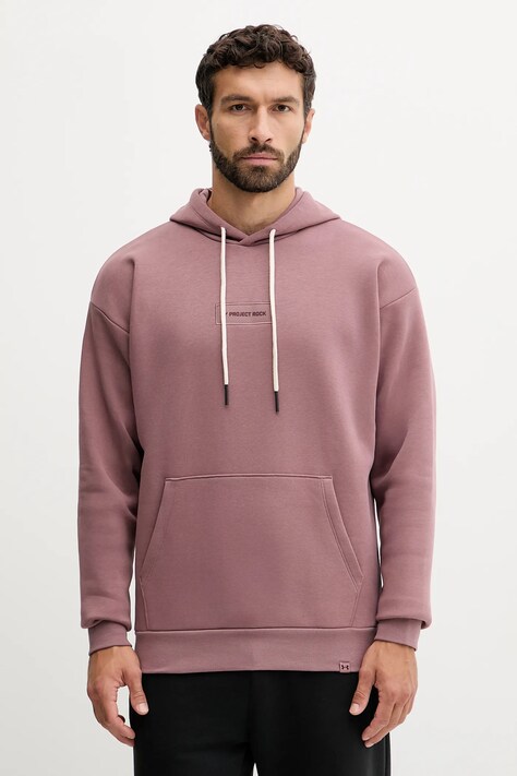 Under Armour bluza Project Rock męska kolor różowy z kapturem gładka 6006245